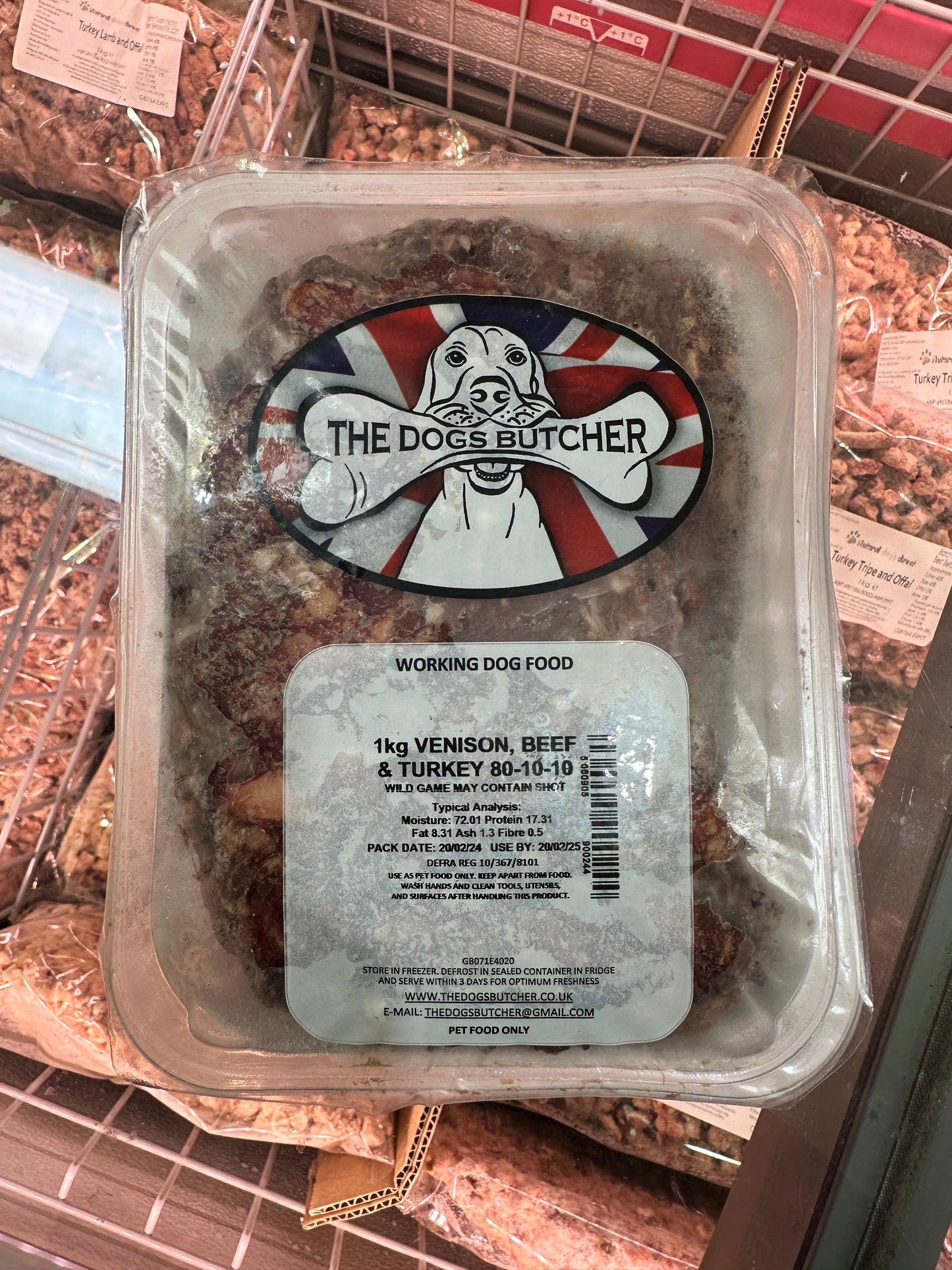 The Dogs Butcher Venison Beef Turkey 80-10-10 Mince 1kg